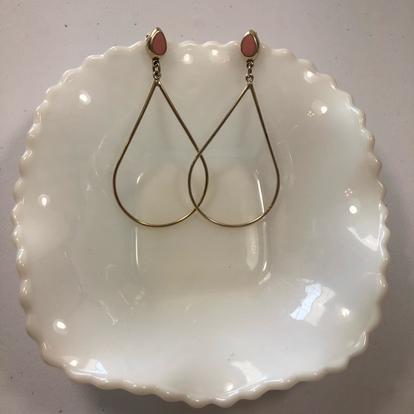 Sterling Silver Teardrop Hoop Earrings Rose Quarts Stone Jewelry Big Statement - Picture 2 of 7